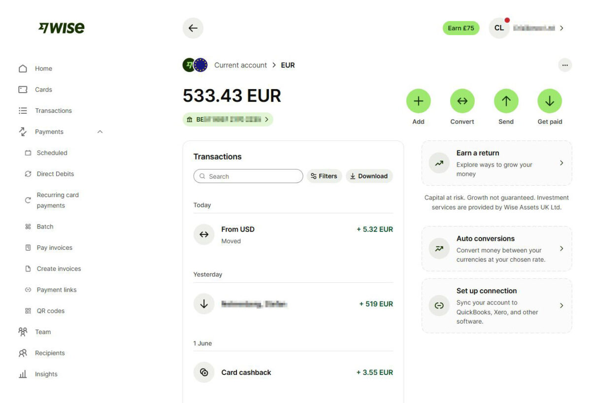Wise Business - Inside a currency balance