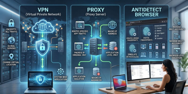 VPN vs Proxy vs Antidetect Browser